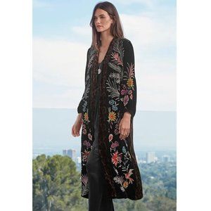 Johnny Was Tiarei Velvet Bishop Sleeve Kimono Coat Floral Embroidery Black New